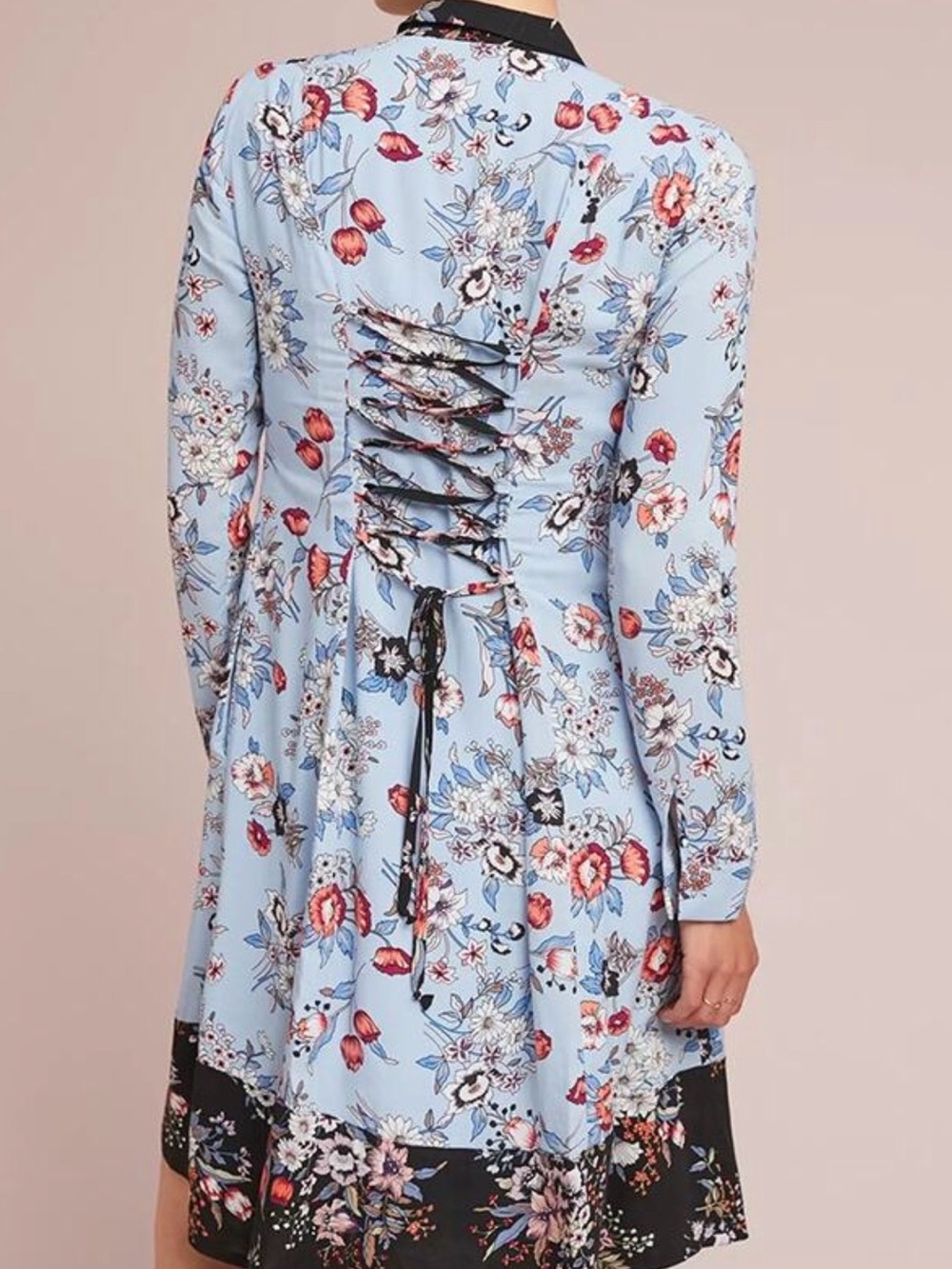 Anthropologie Blue Floral Long-Sleeve Dress - Picture 3 of 8